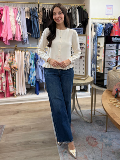 CREAM BUTTON UP PLEATED LONG SLEEVE CARDIGAN