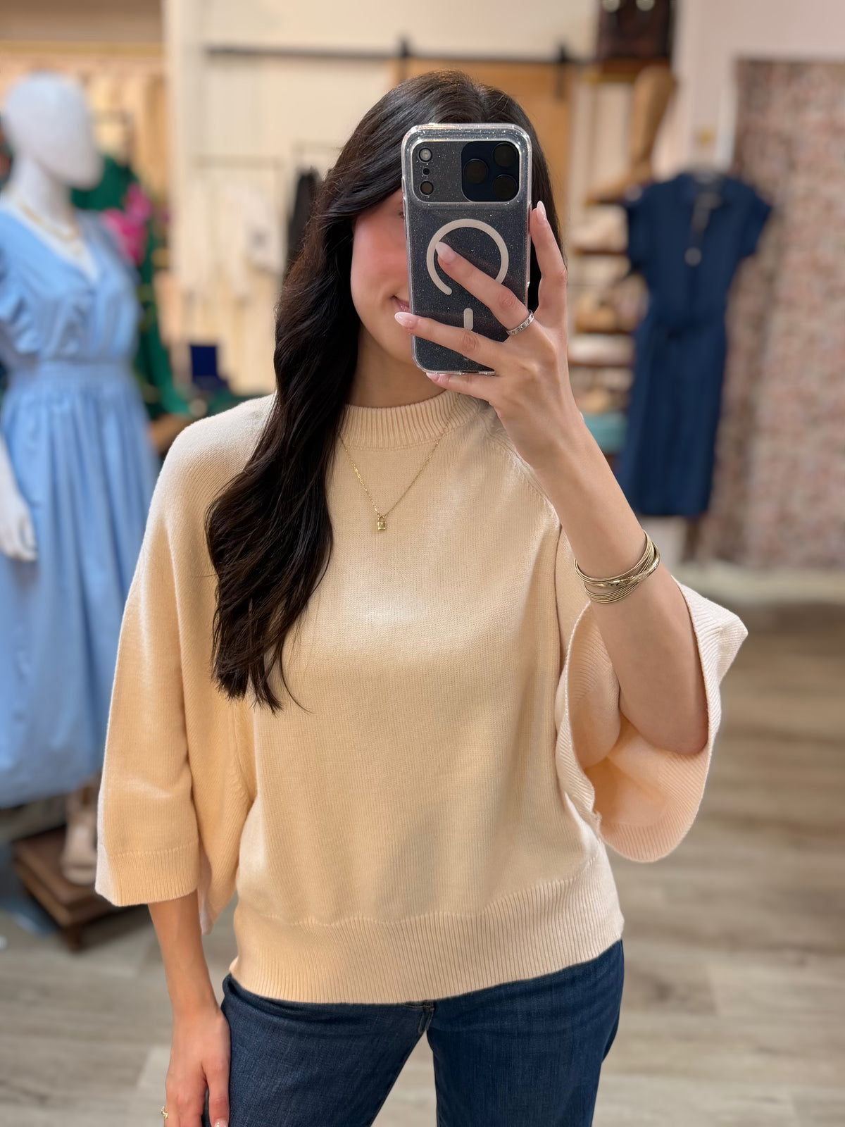 BUTTER YELLOW SHORT WIDE RAGLAN SLEEVE CREW NECK SWEATER TOP