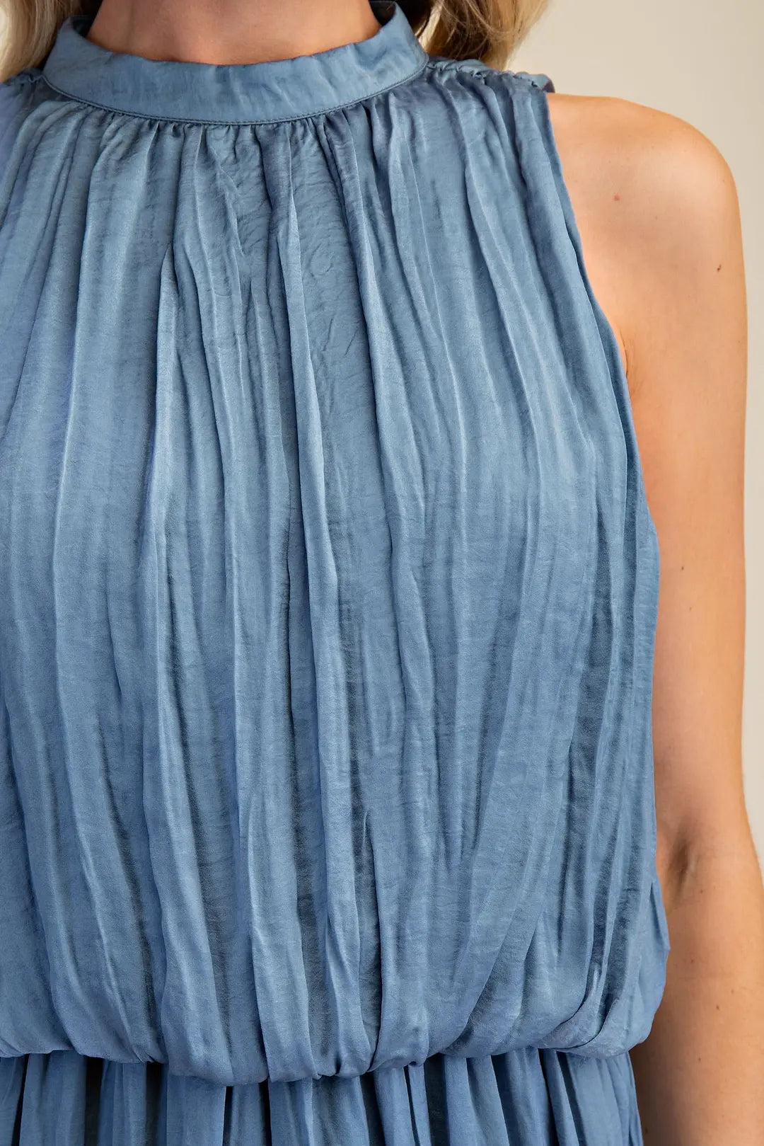 SLATE PLEATED SLEEVELESS SOFT MIDI DRESS
