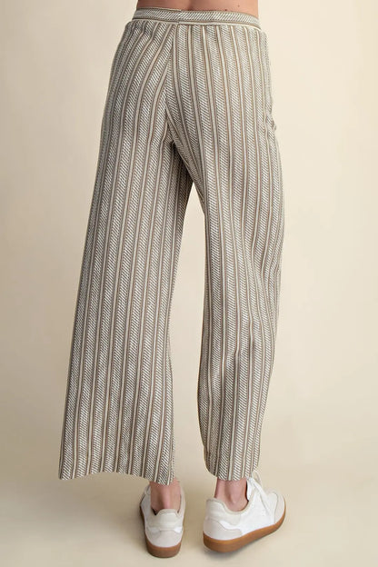 TAUPE VERTICAL RIBBED TEXTURED ELASTIC WAIST RELAXED STRAIGHT LEG PANTS
