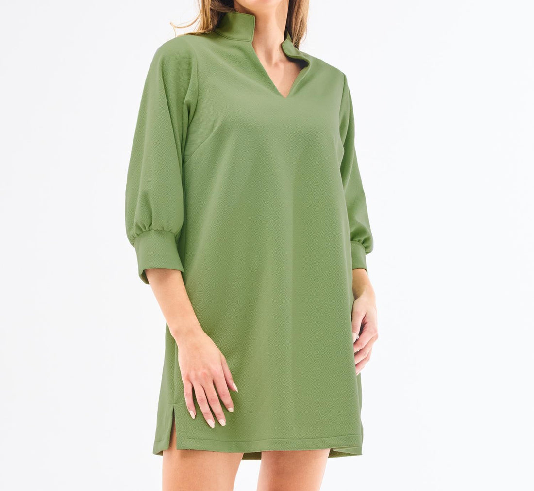 OLIVE GREEN TEXTURED GEOMETRIC PATTERN HADLEY MINI DRESS