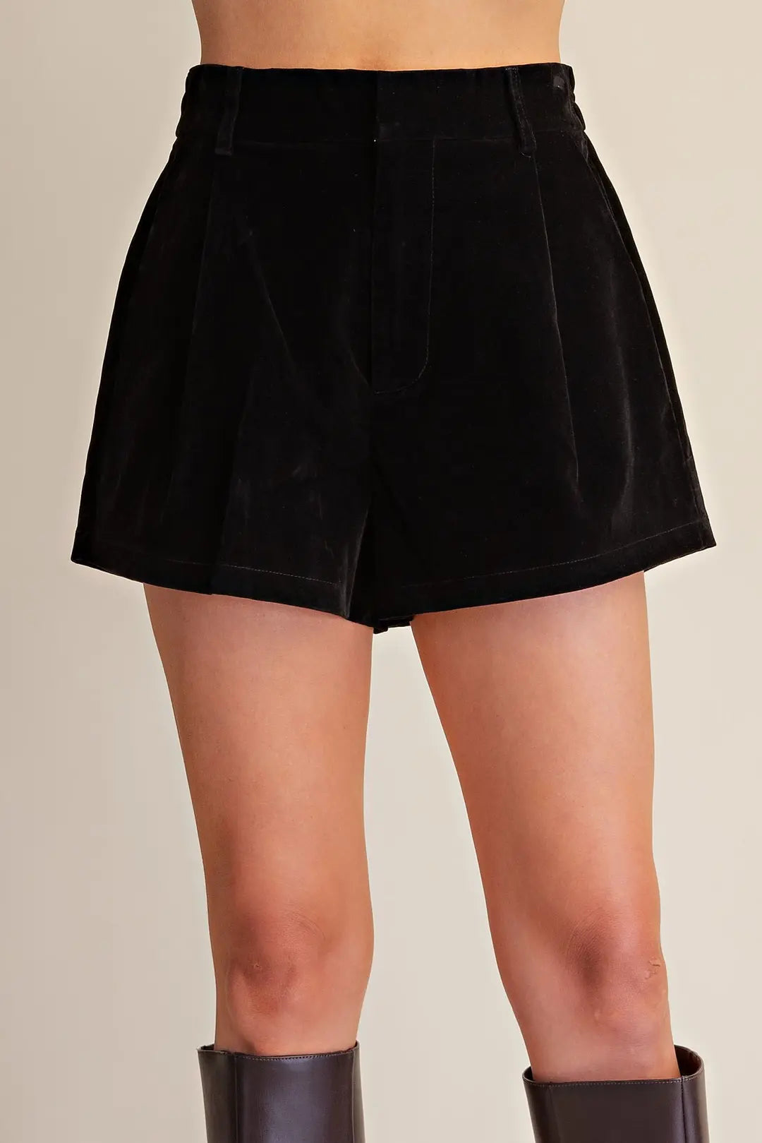 BLACK VELVET HIGH WAISTED SHORTS