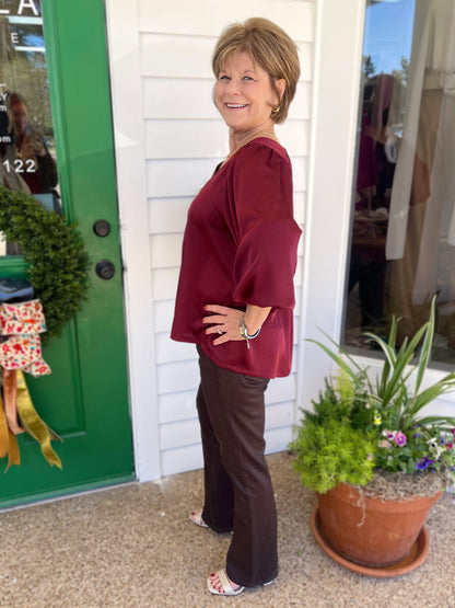 BURGUNDY VNECK WITH PLACKET TOP