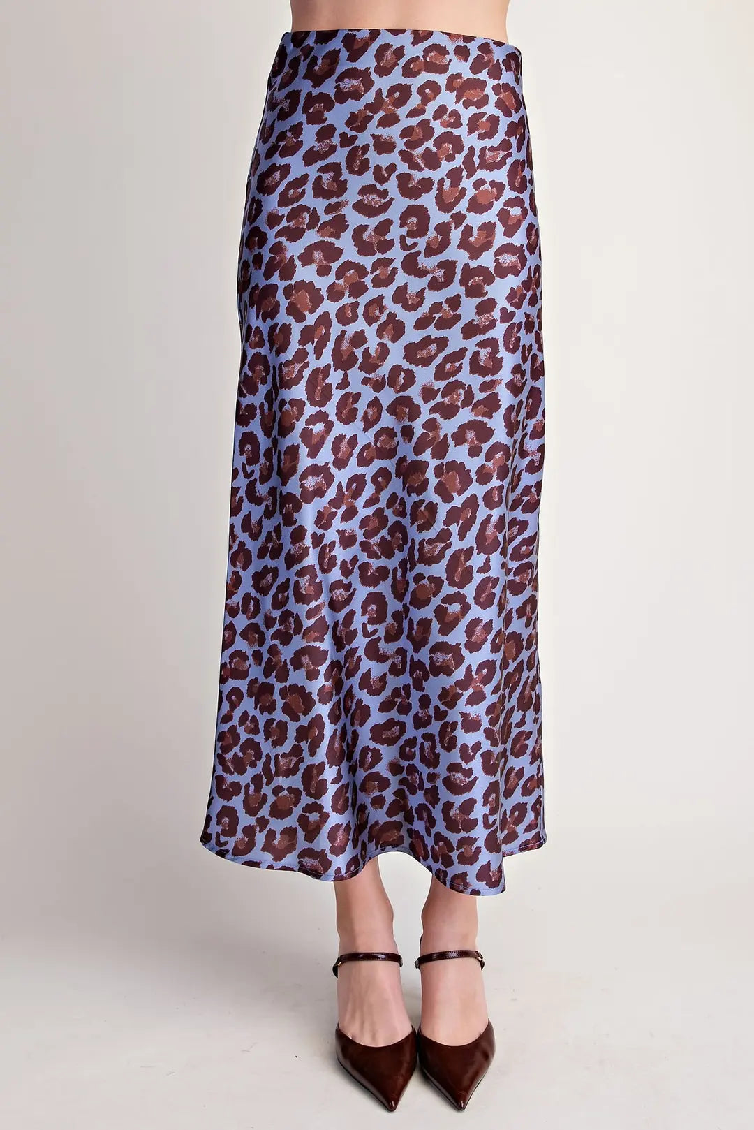 DUSTY BLUE LEOPARD PRINT MIDI SKIRT