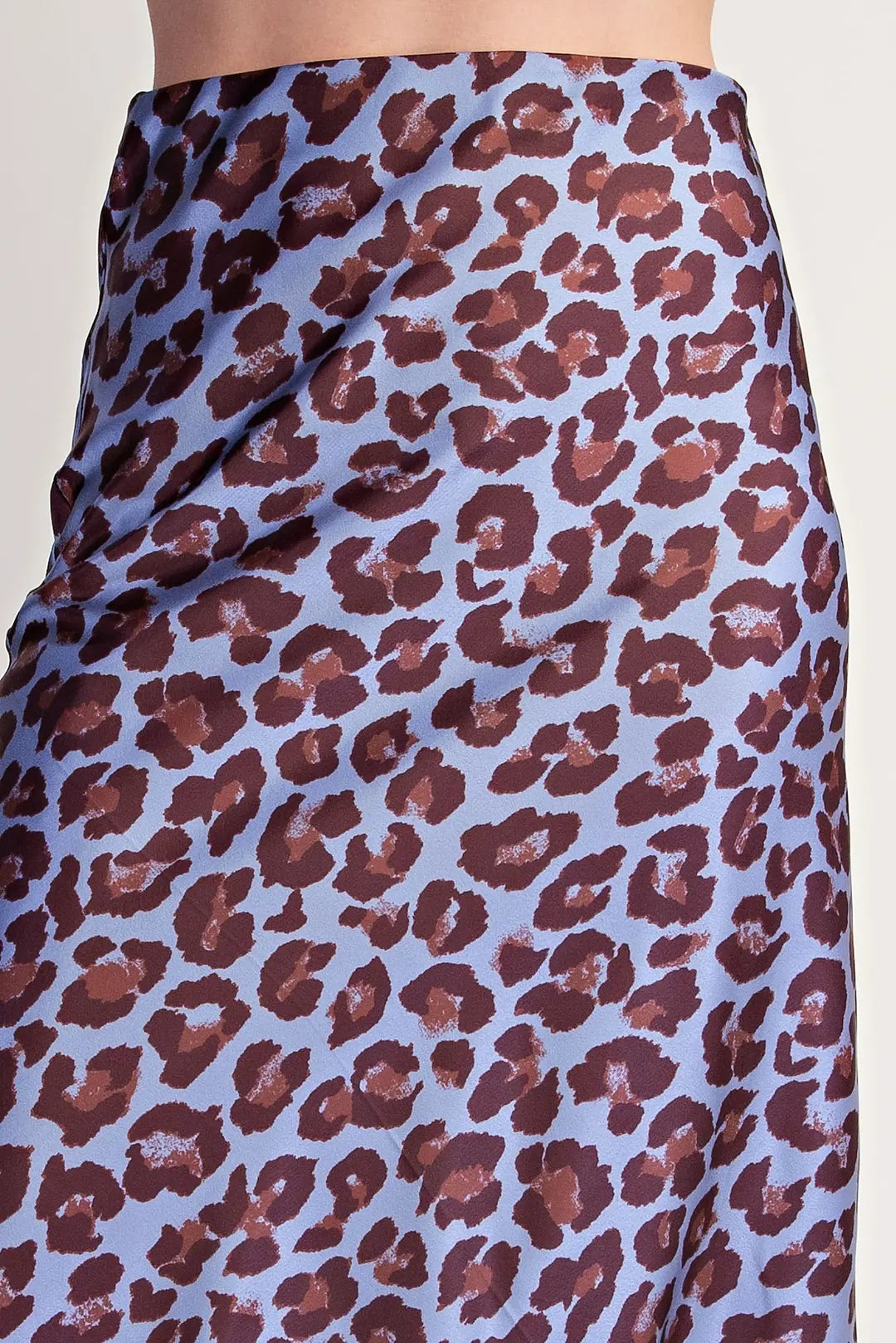 DUSTY BLUE LEOPARD PRINT MIDI SKIRT