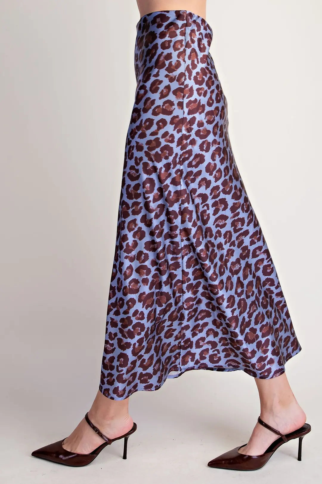 DUSTY BLUE LEOPARD PRINT MIDI SKIRT