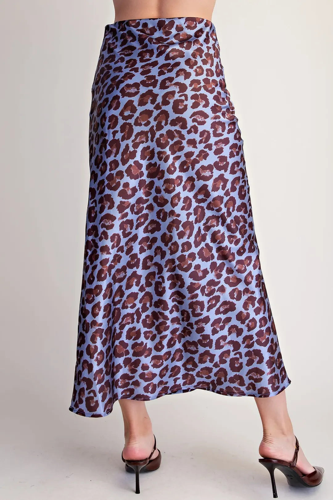 DUSTY BLUE LEOPARD PRINT MIDI SKIRT
