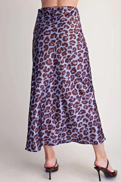 DUSTY BLUE LEOPARD PRINT MIDI SKIRT