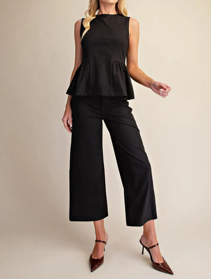 BLACK SUEDE SLEEVELESS PEPLUM TOP