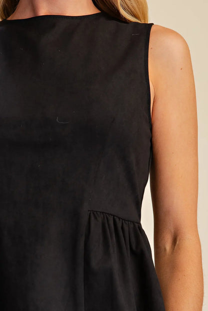 BLACK SUEDE SLEEVELESS PEPLUM TOP