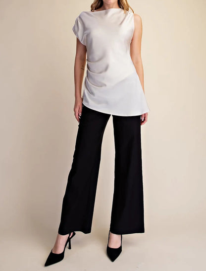 CREAM SATIN ASYMMETRIC DRAPE TOP