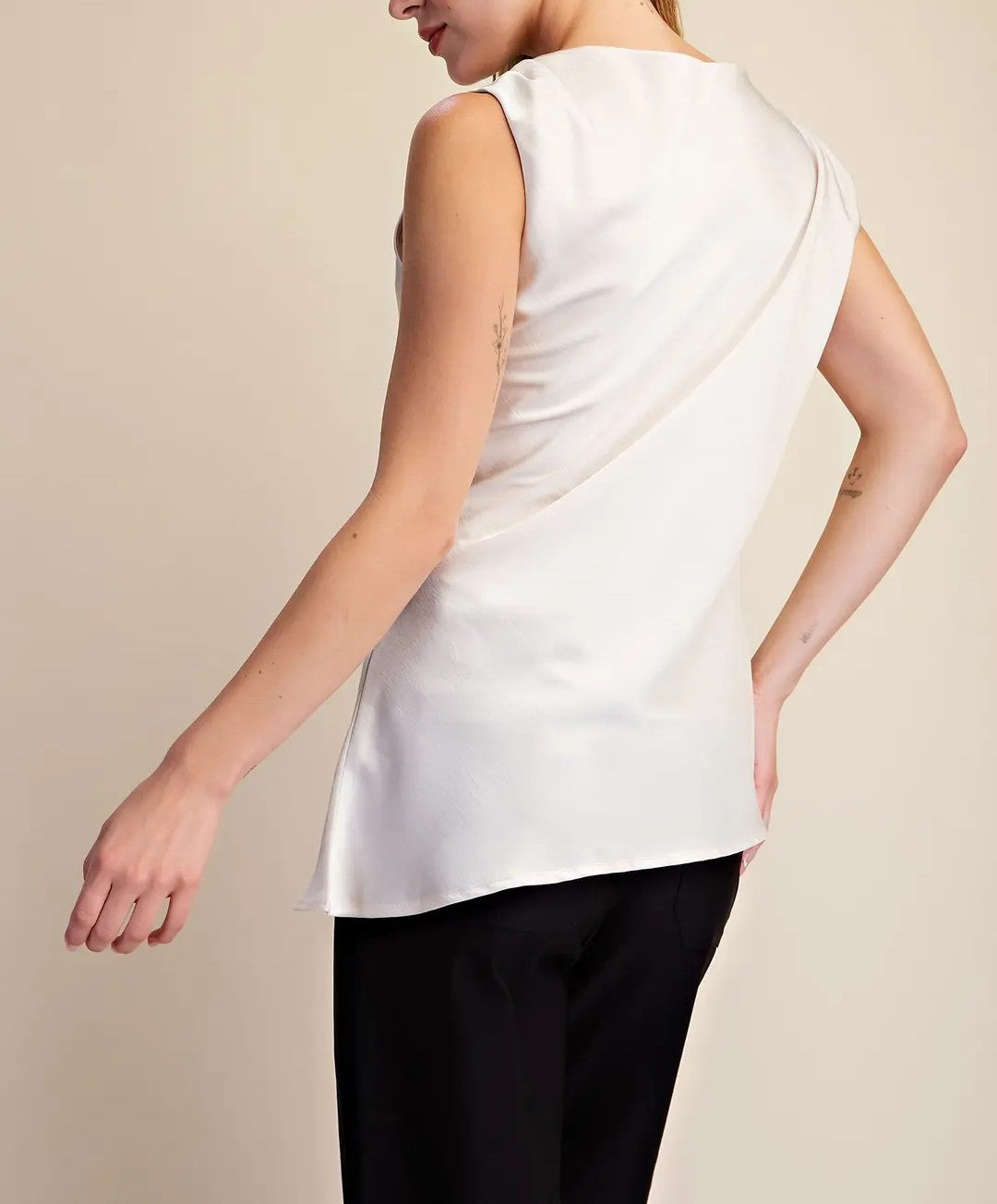 CREAM SATIN ASYMMETRIC DRAPE TOP
