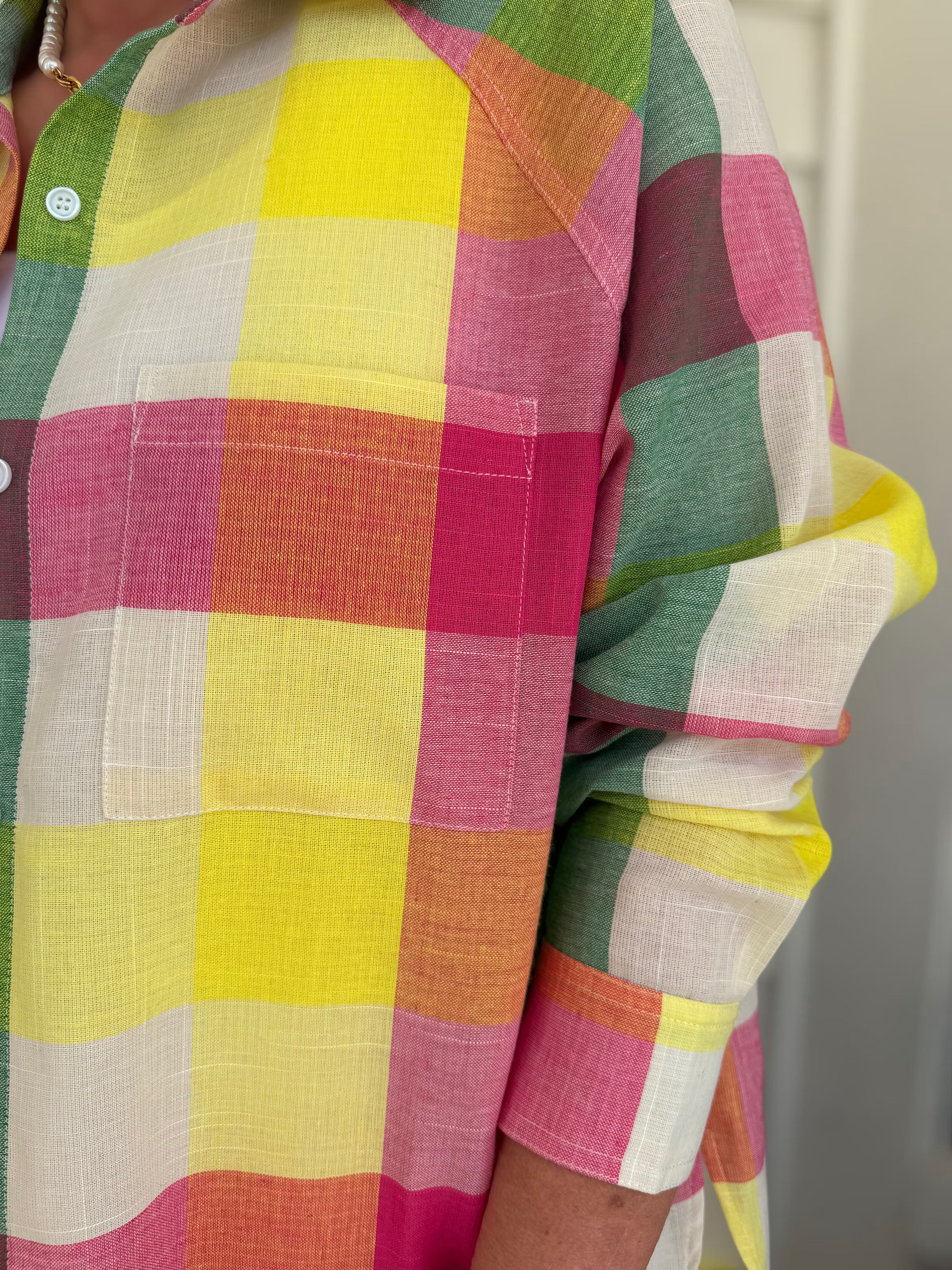 SWEET TART PLAID LONG SLEEVE BUTTON UP PAULA TOP