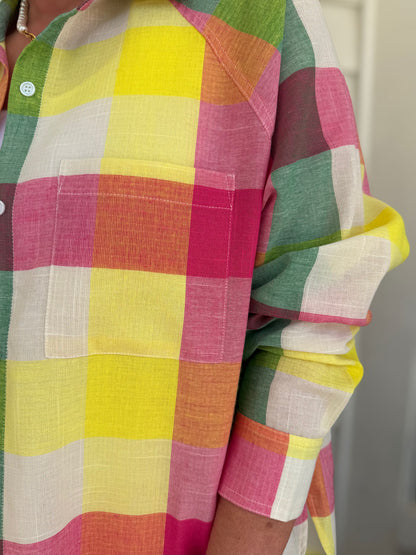 SWEET TART PLAID LONG SLEEVE BUTTON UP PAULA TOP