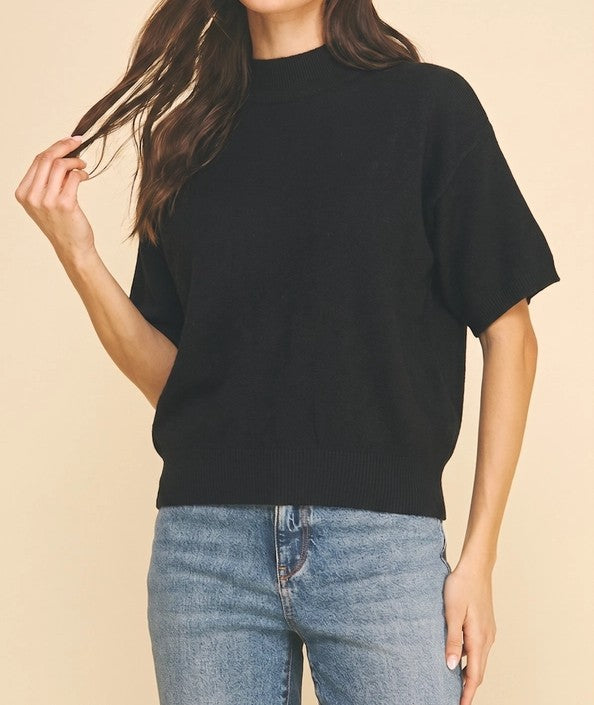 BLACK MOCK NECK DOLMAN SLEEVE SWEATER