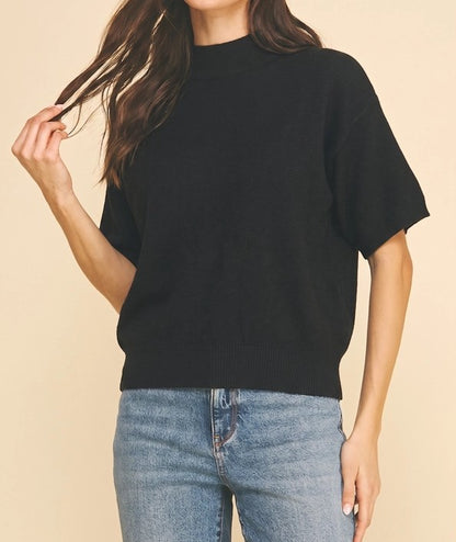 BLACK MOCK NECK DOLMAN SLEEVE SWEATER