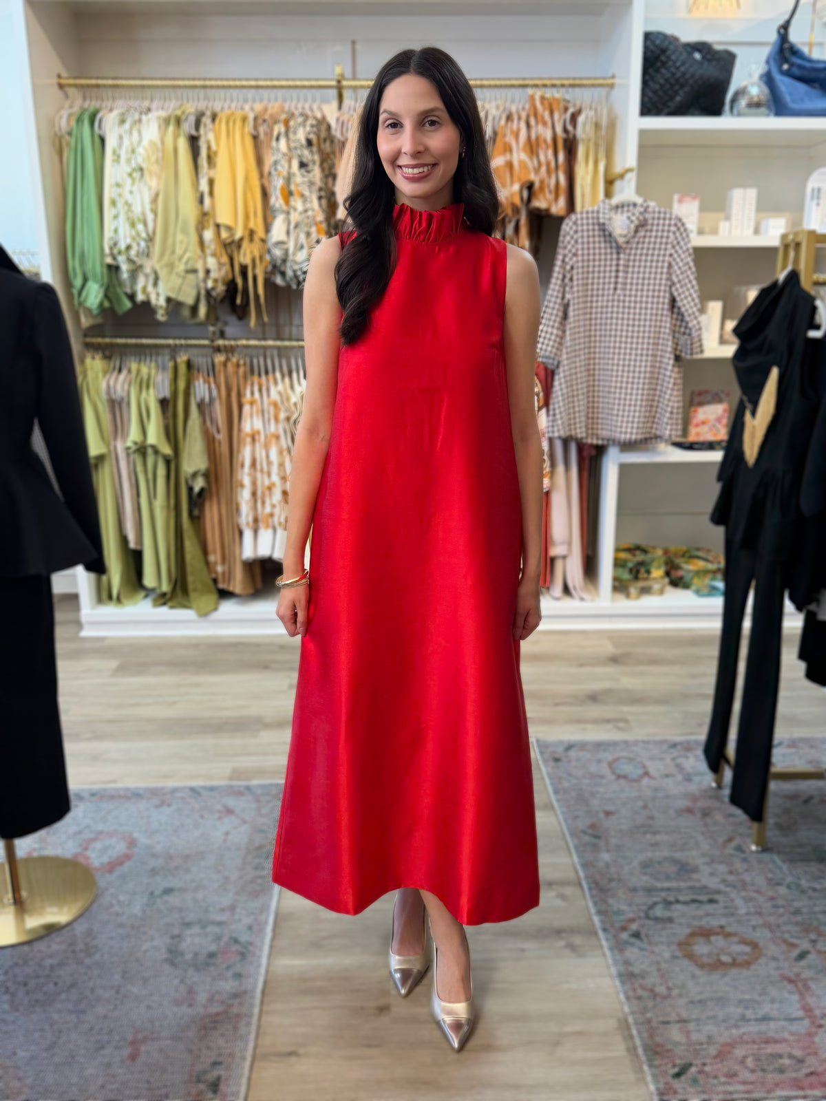 CRANBERRY RED RUFFLE NECK CECILY MAXI DRESS