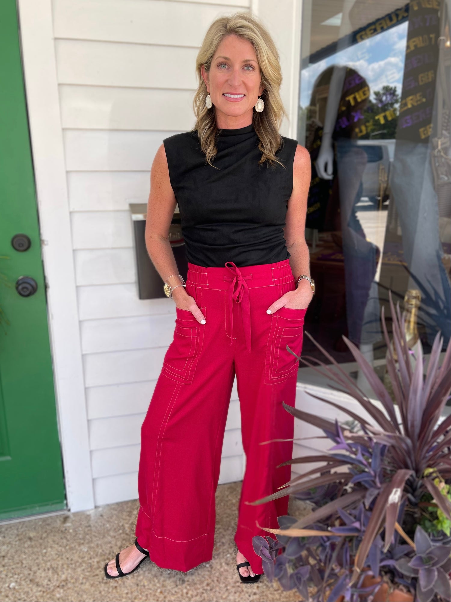 BLACK SUEDE MOCK NECK SLEEVELESS TOP