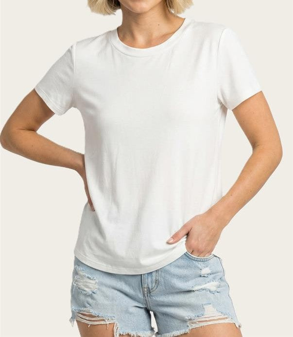IVORY ROUND NECK BASIC JERSEY SHORT SLEEVE TOP