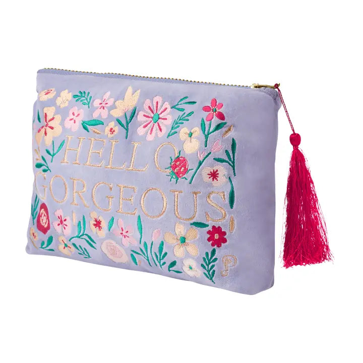 DENIM HELLO GORGEOUS VELVET ZIP UP POUCH