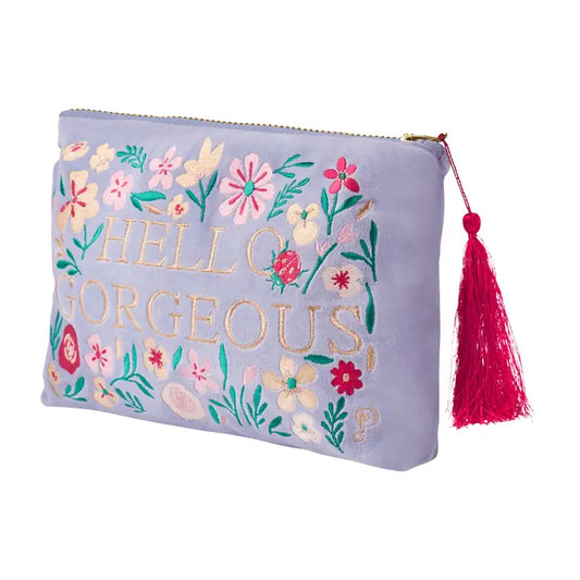DENIM HELLO GORGEOUS VELVET ZIP UP POUCH