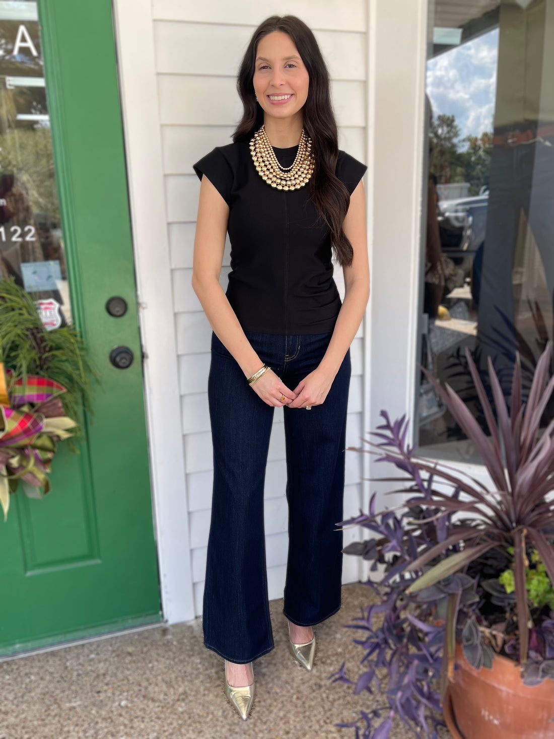 BLACK RUSTIC GATHERED KNIT TOP