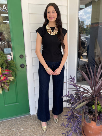 BLACK RUSTIC GATHERED KNIT TOP