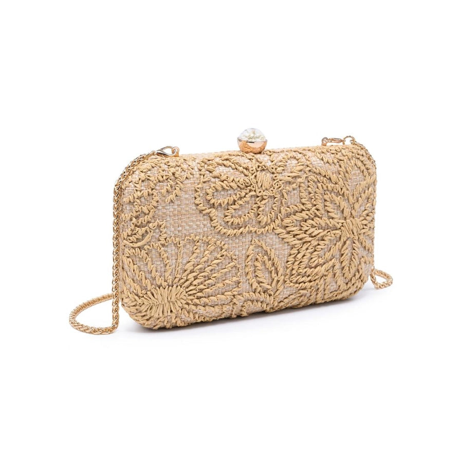 NATURAL FLORAL EMBROIDERED WOVEN CARTER EVENING BAG