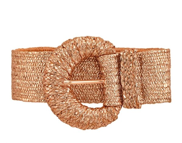 ROSE GOLD METALLIC STRAW HALF CIRCLE BUCKLE BELT