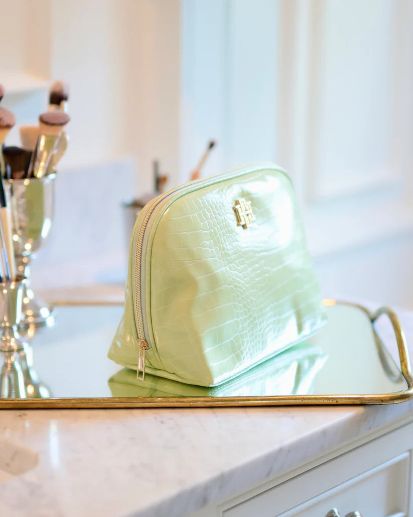 LIME EMBOSSED CROC CAPRI LARGE POUCH