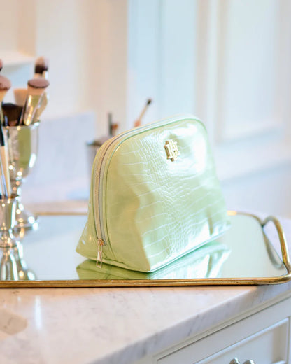 LIME EMBOSSED CROC CAPRI LARGE POUCH