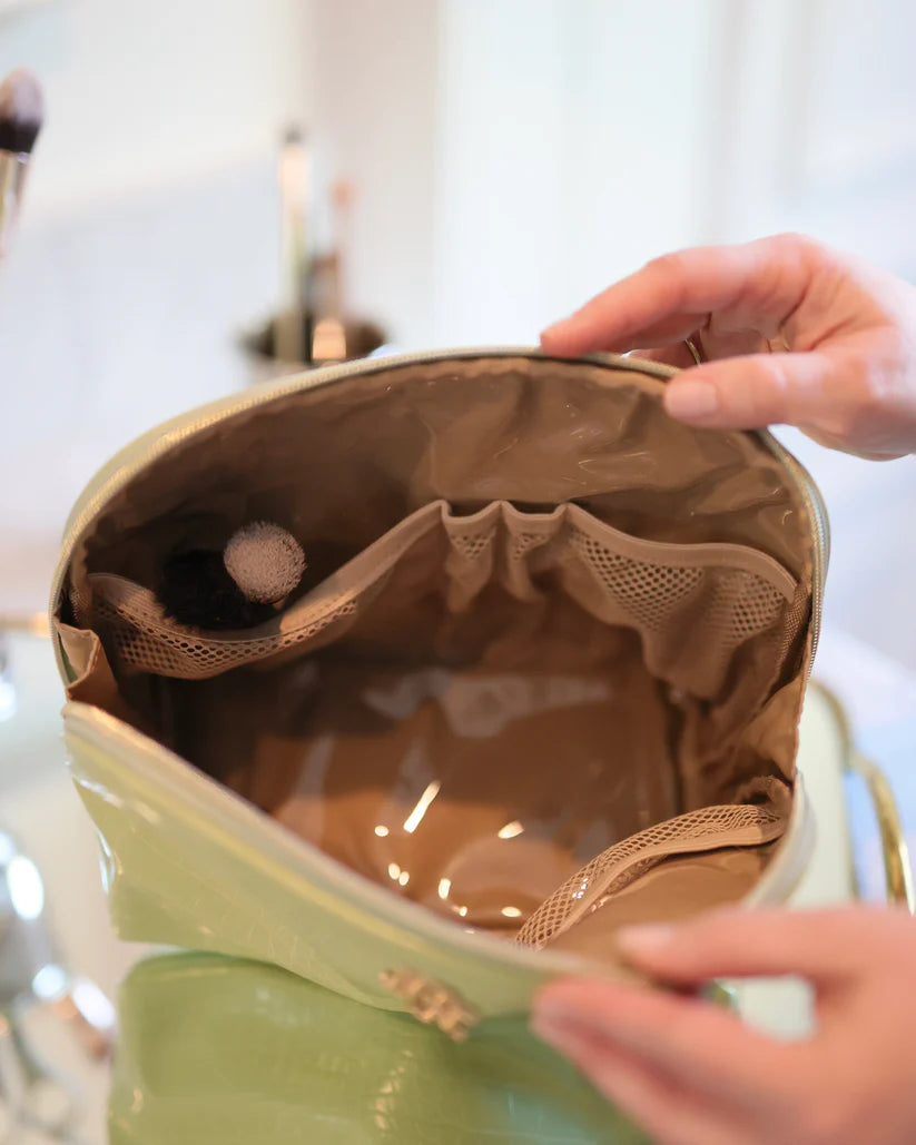 LIME EMBOSSED CROC CAPRI LARGE POUCH