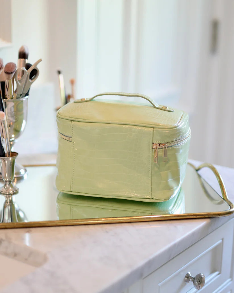 LIME EMBOSSED CROC HAMPTON TRAIN CASE