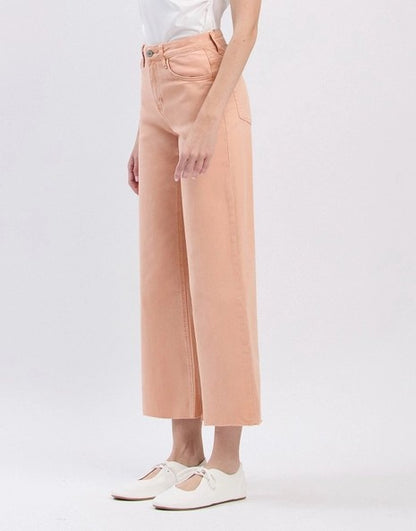 SOFT SAND HIGH RISE RAW HEM ANKLE WIDE LEG JEANS