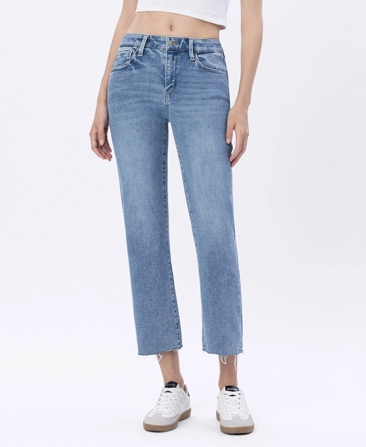 SMARTEST MEDIUM WASH MID RISE CROPPED REGULAR STRAIGHT LEG JEANS