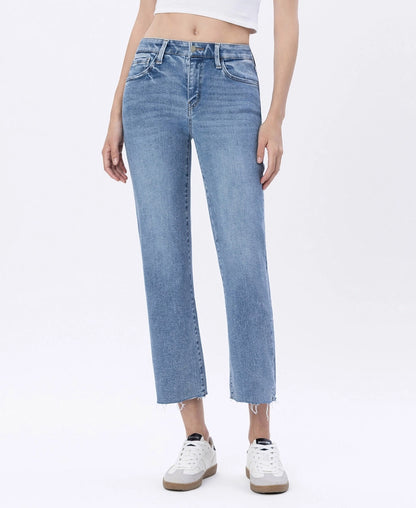 SMARTEST MEDIUM WASH MID RISE CROPPED REGULAR STRAIGHT LEG JEANS