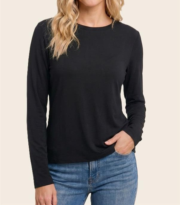 BLACK CREW NECK LONG SLEEVE JERSEY TOP