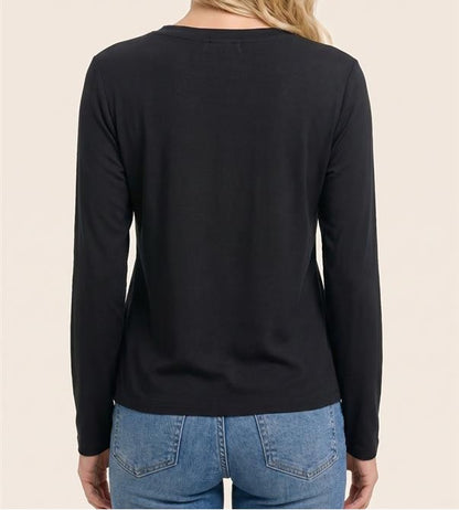 BLACK CREW NECK LONG SLEEVE JERSEY TOP
