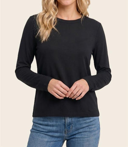 BLACK CREW NECK LONG SLEEVE JERSEY TOP