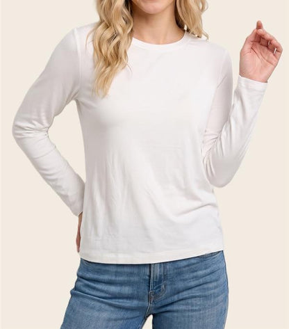 WHITE CREW NECK LONG SLEEVE JERSEY TOP