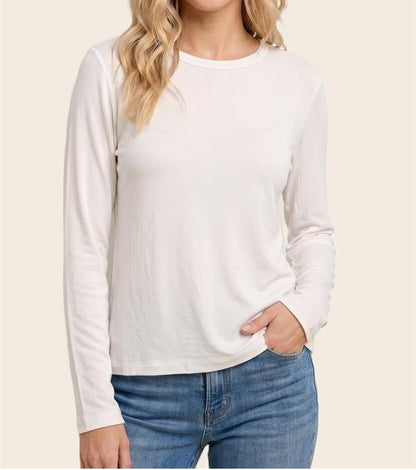 WHITE CREW NECK LONG SLEEVE JERSEY TOP