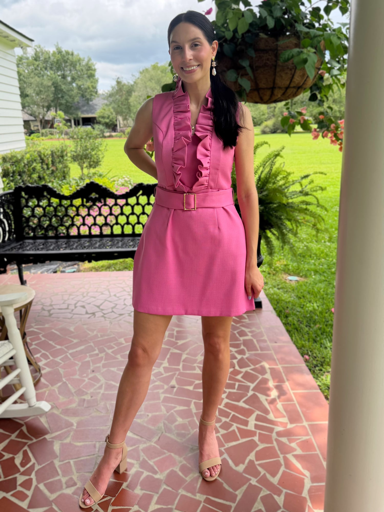 KNOCKOUT PINK RUFFLED NECK FITTED MERCEDES MINI DRESS