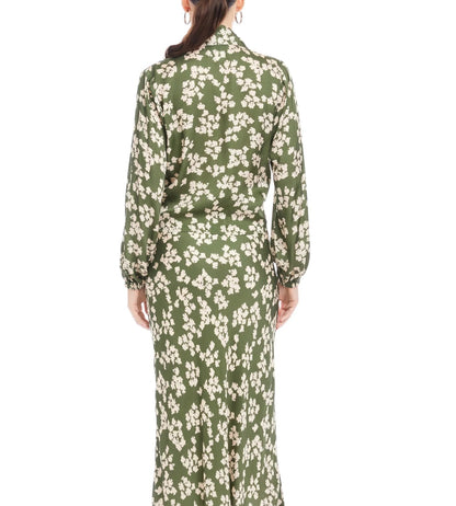 GREEN/OFF WHITE LEAF PRINT TIE-FRONT SCARLET TOP