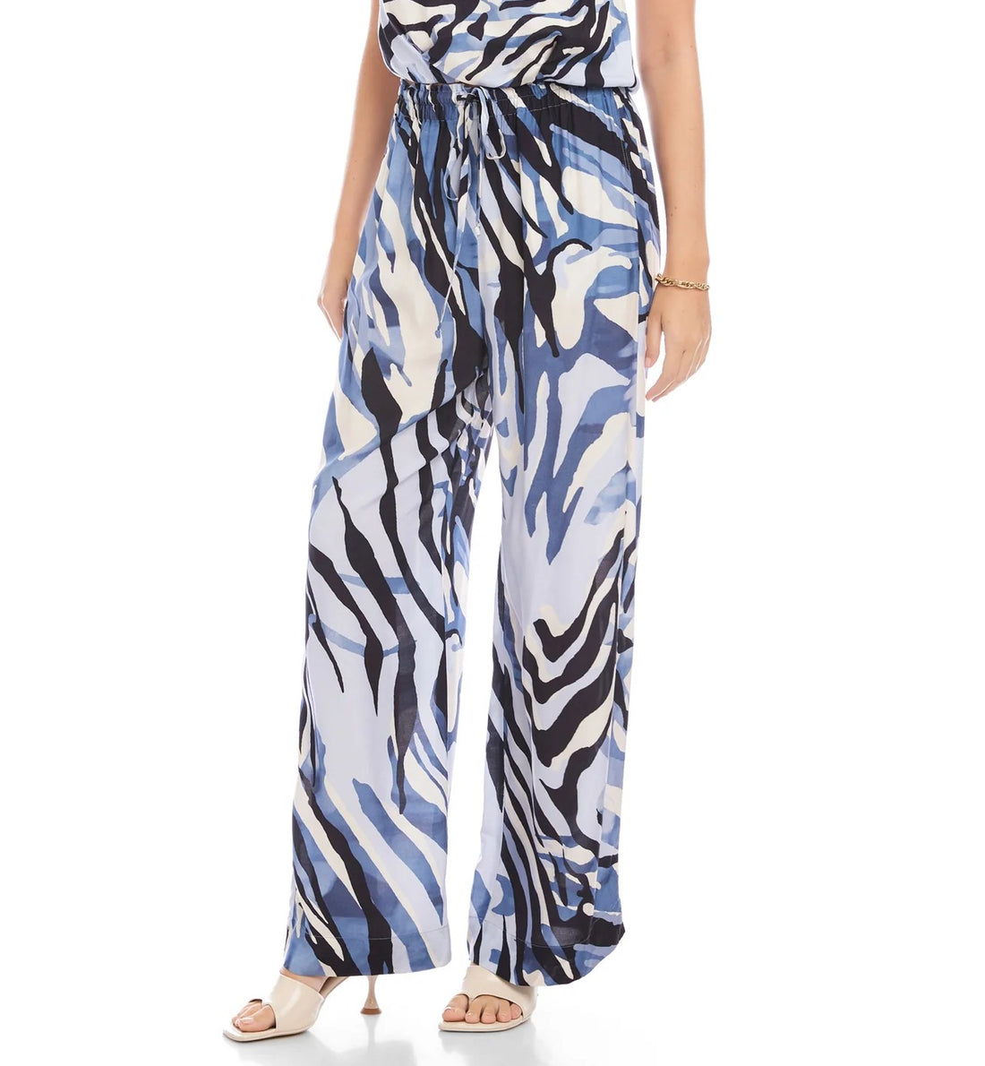 BLUE ABSTRACT PRINT DRAWSTRING ELASTIC WAIST PULL ON CORA PANTS