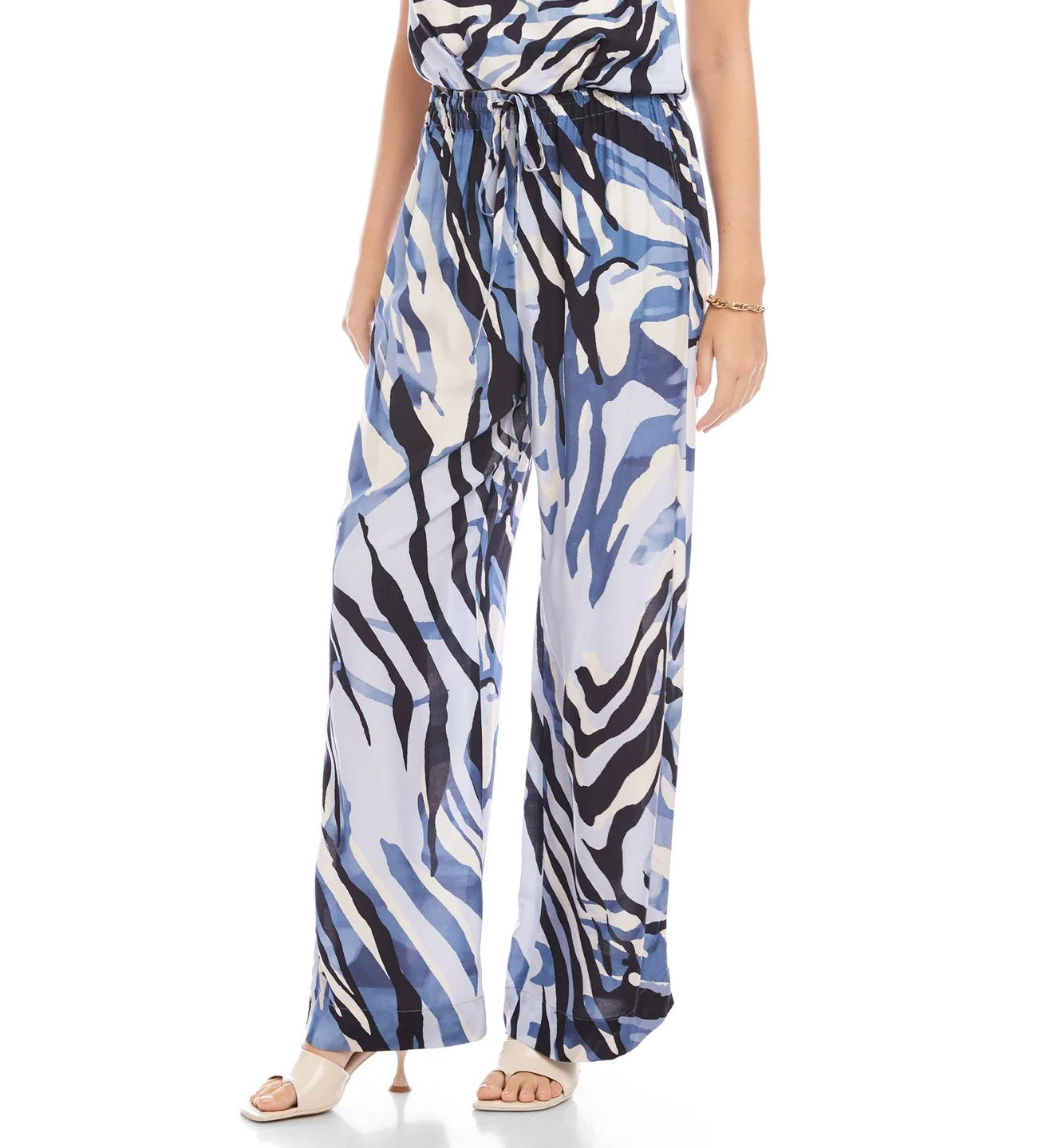 BLUE ABSTRACT PRINT DRAWSTRING ELASTIC WAIST PULL ON CORA PANTS