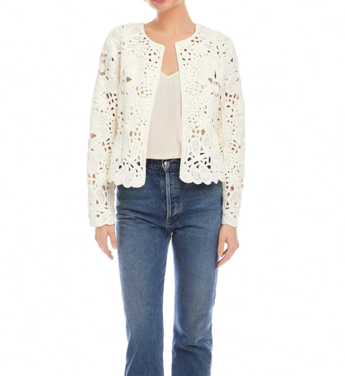 CREAM CROCHET DETAIL OPEN FRONT EMERY JACKET