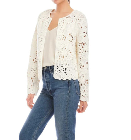 CREAM CROCHET DETAIL OPEN FRONT EMERY JACKET