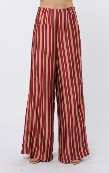 MAROON MULTI STRIPED ANJELLA WIDE LEG PANTS