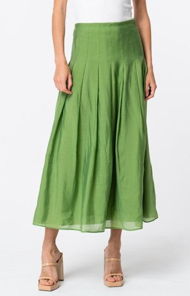 GREEN PLEATED PHEONA MIDI SKIRT