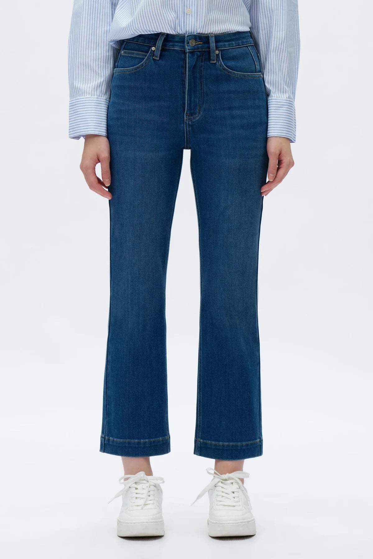 MEDIUM BLUE HIGH RISE STRAIGHT LEG JEANS